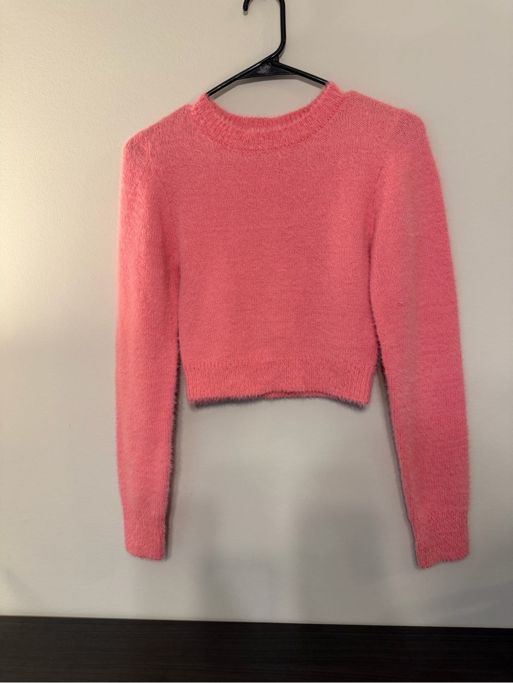 Urban Outfitters Coral-Pink Fuzzy Cropped Crew Sweater